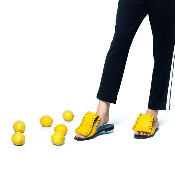 Ganor Dominic London Art Attis Yellow Leather Women's Slides - Picture 7 of 12